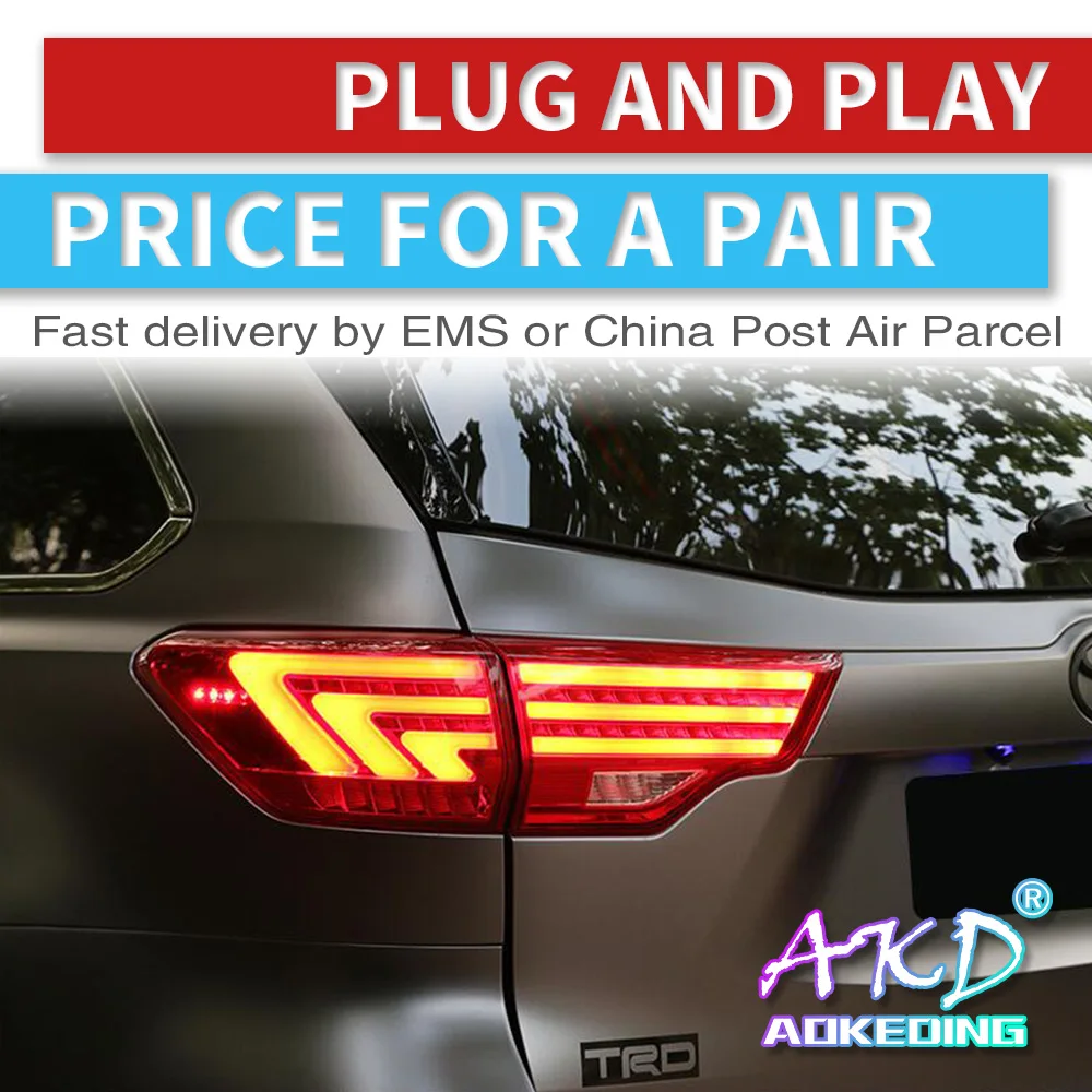 

АКД автомобильного тюнинга задних фонарей задние фонари для Toyota Highlander 2015 задних сигнальных огней, светодиодный DRL Противотуманные фары с ан...