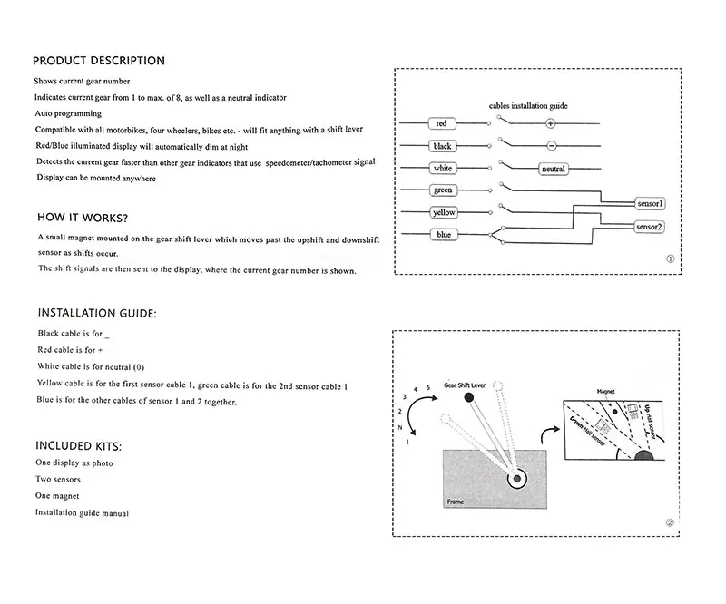 

Universal LED Digital Display 1-8 Lever Gear Indicator Shift Lever Sensor for All Motorcycle Motocross Motor Bike Waterproof