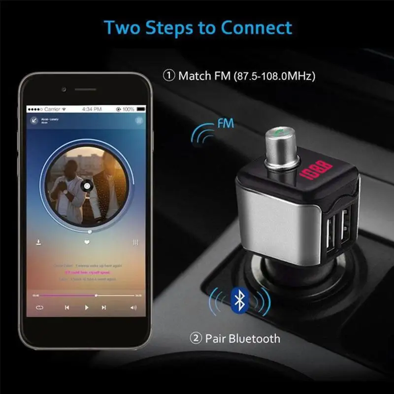 

Wireless Bluetooth MP3 cigarette lighter powered FM transmitter supports TF card USB car accessories