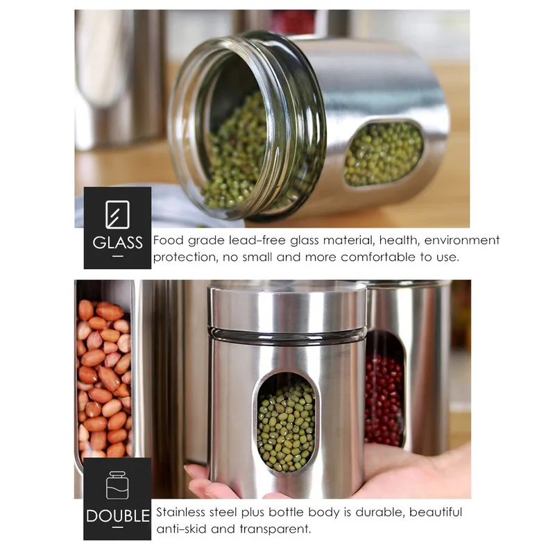 Нержавеющая сталь Стекло Еда контейнеры для хранения с крышкой прозрачная