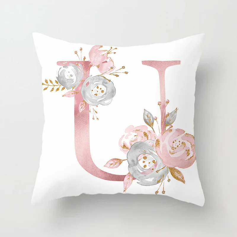 

Pink Rose Flower Cushion Cover For Car Home Decor Throw Pillowcase Decoration Home Free Combination Of letters Cushion Cover