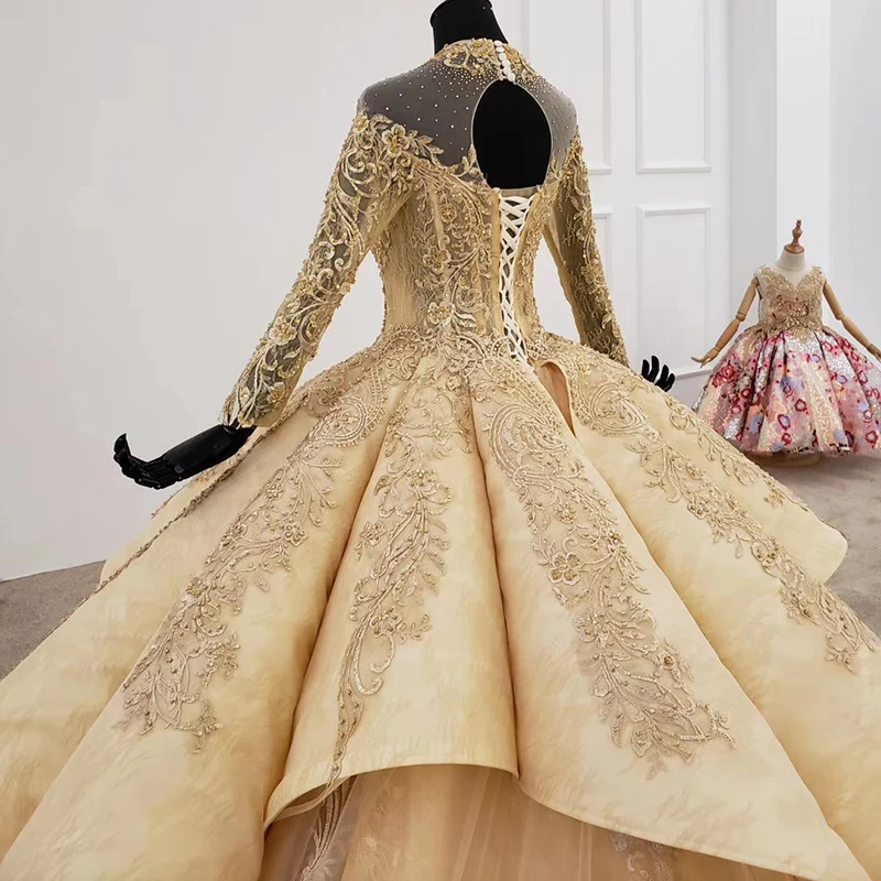 HTL1207 Luxury Evening Dress High Neck Applique Sequin Beading Pattern Lace Up Back Women Evening Dress Dress Women Evening