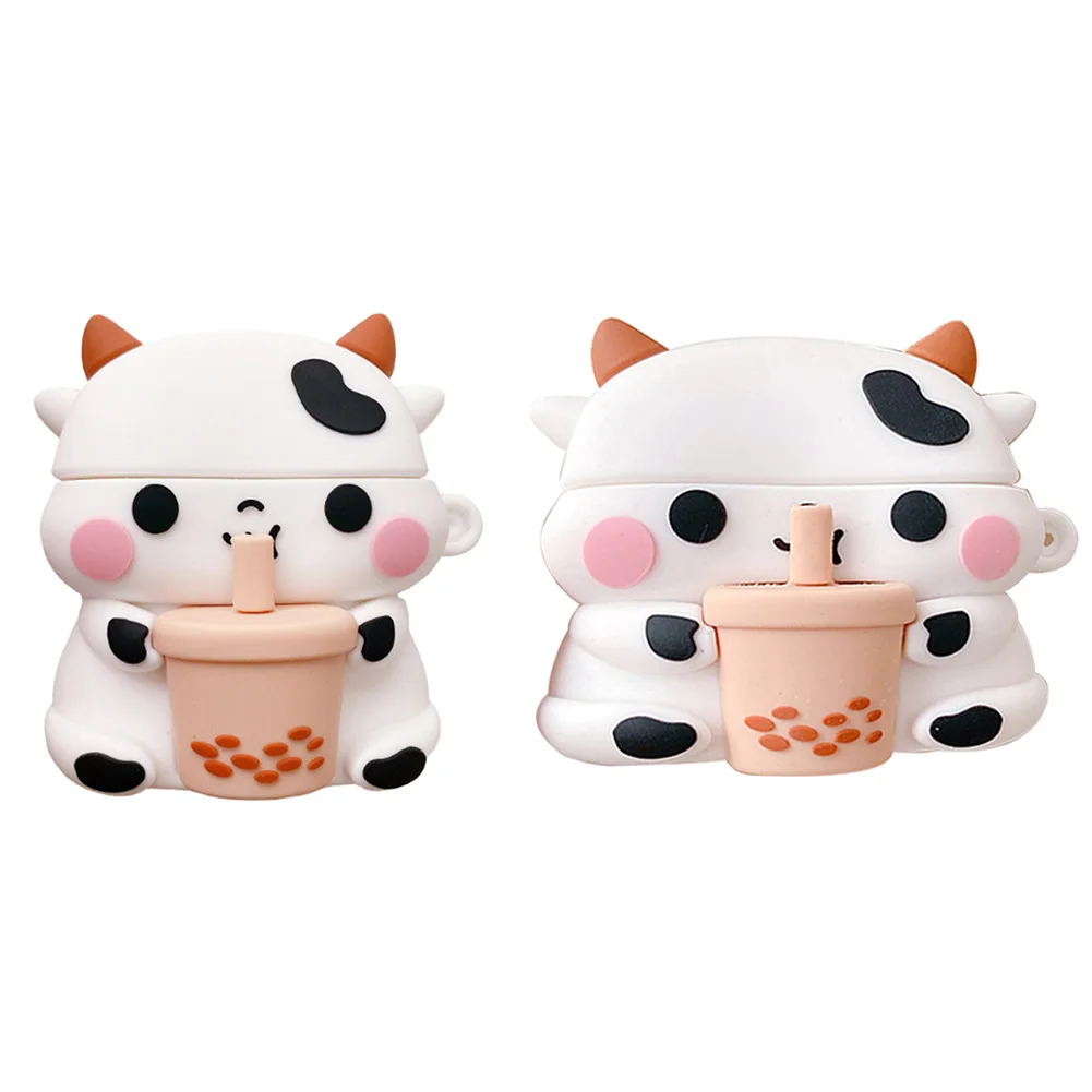

Cute For AirPods 1 2 Pro Case Cartoon 3D Cow Cattle Milk Tea Box Soft Silicone Wireless Bluetooth Earphone Protect Cover Animal