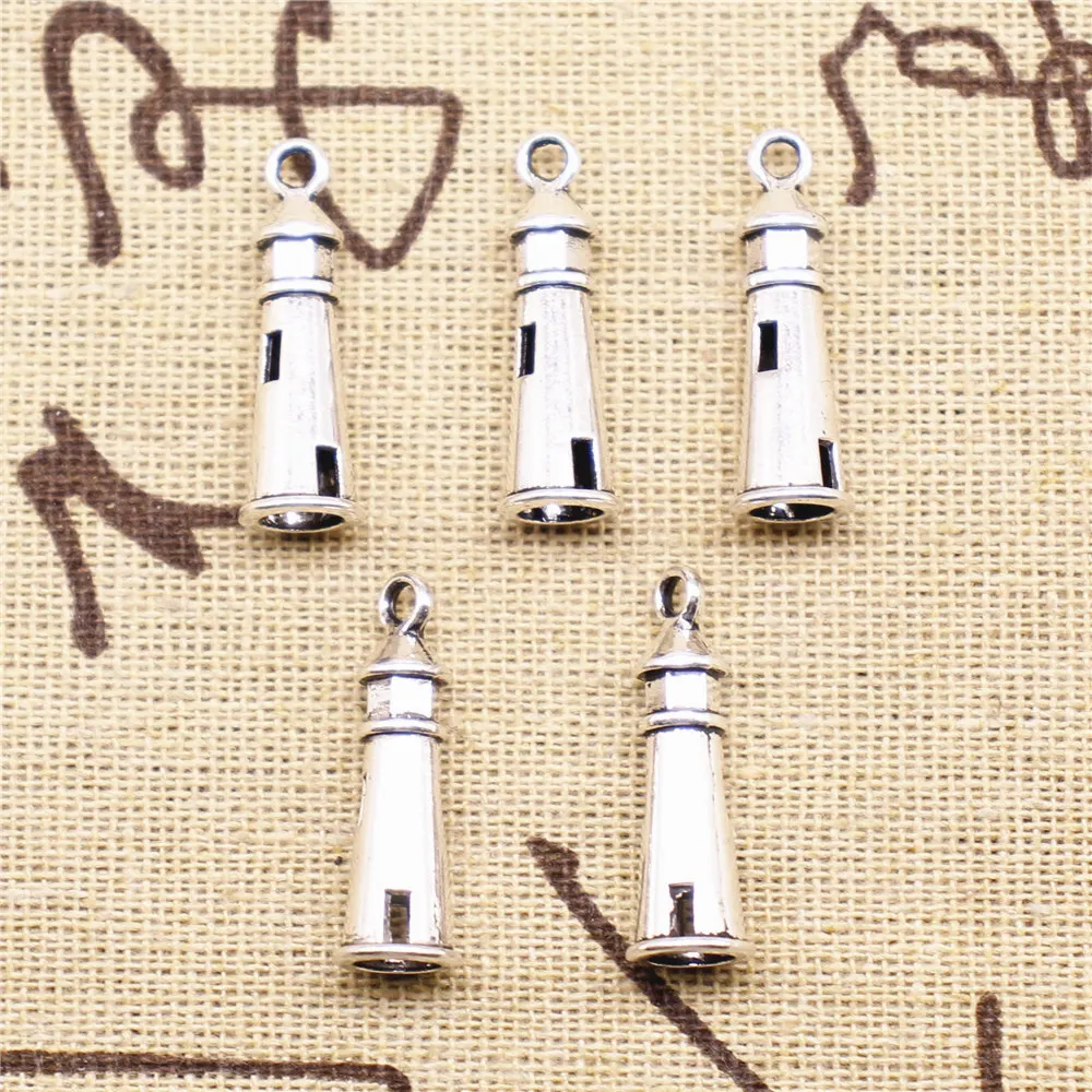 

Charm For Making Jewelry Pendants Antique Silver Color Lighthouse 25x8mm 10pcs