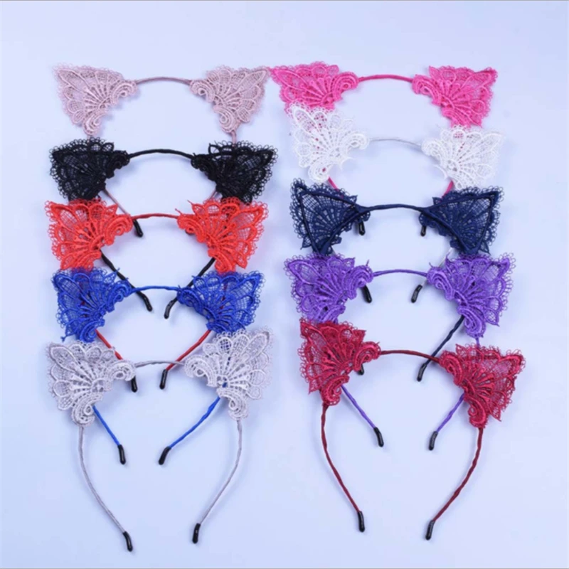 

New lace cat ears headband, Christmas party party photo performance headwear, cosplay headband