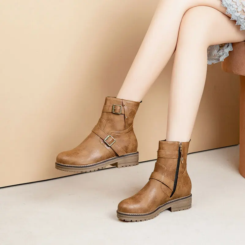 

Hot Women Punk Ankle Boots Outdoors Ankle Buckle Round Toe Non-slip Casual Boots