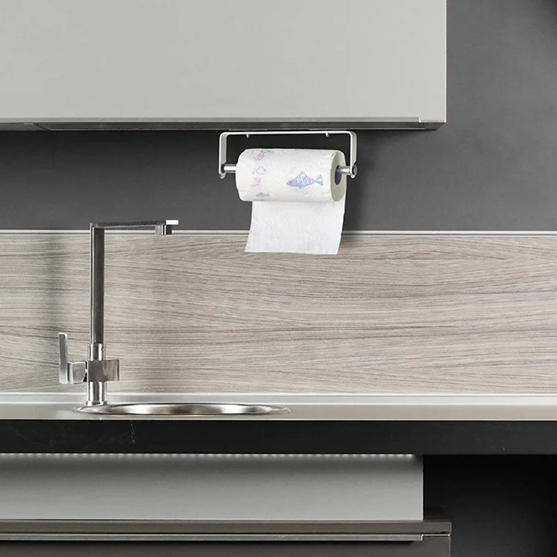 

Unpierced Kitchen Roll Holder, Wall Mount Metal Paper Roll Holder Storage Organizer Iron Material