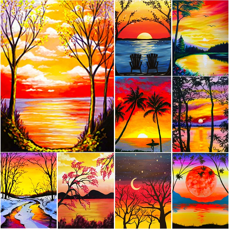

New DIY 5D Diamond Painting Autumn Scenery Diamond Embroidery Sunset Cross Stitch Scenery Full Square Round Drill Art Home Decor