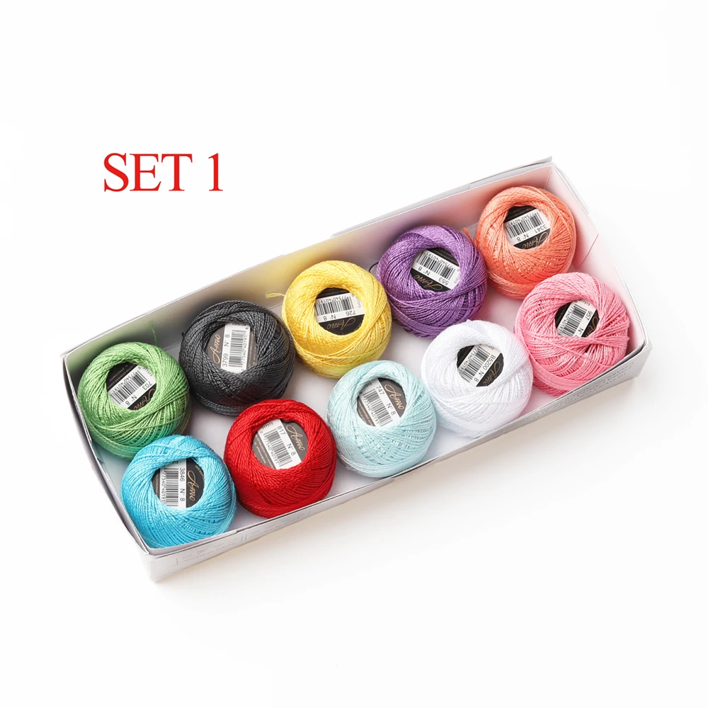 

10 Color per set 5 grams Size 8 Pearl Cotton Embroidery thread Craft Needlework Double Mercerized Egyptian long staple Cotton