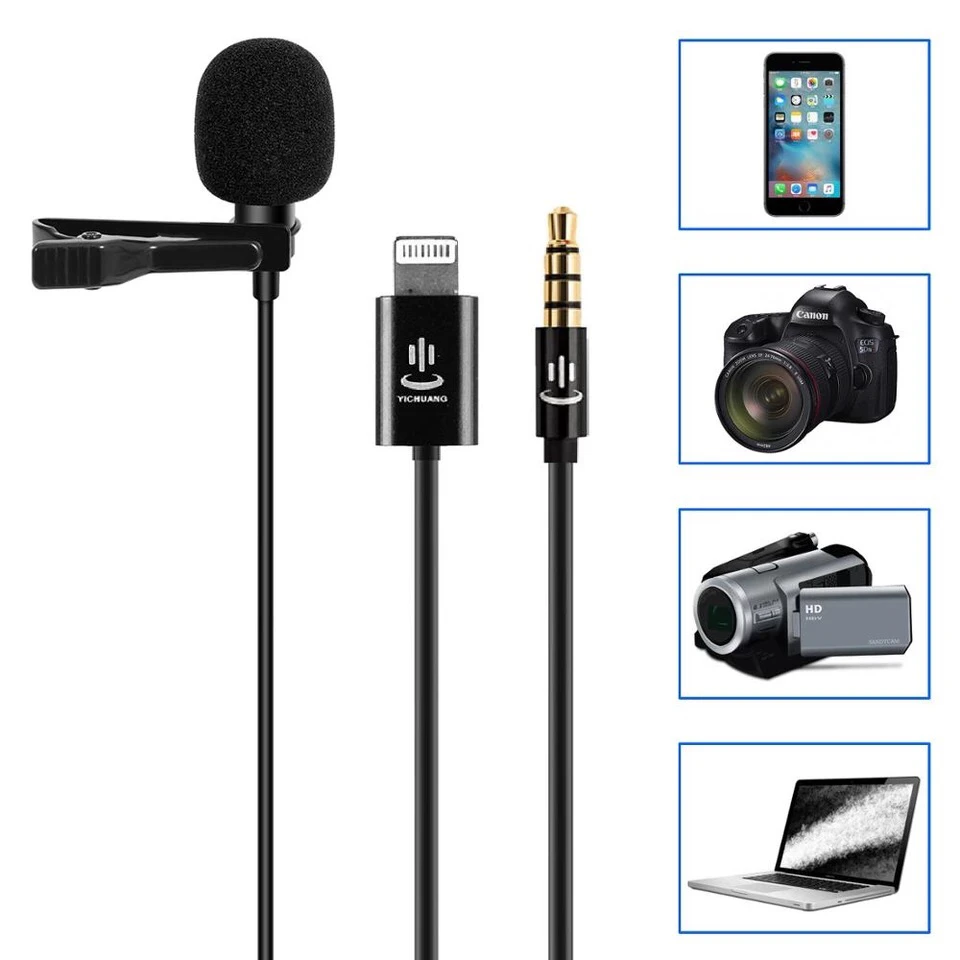 Портативный мини микрофон YC LM10 II конденсаторный петличный с креплением на