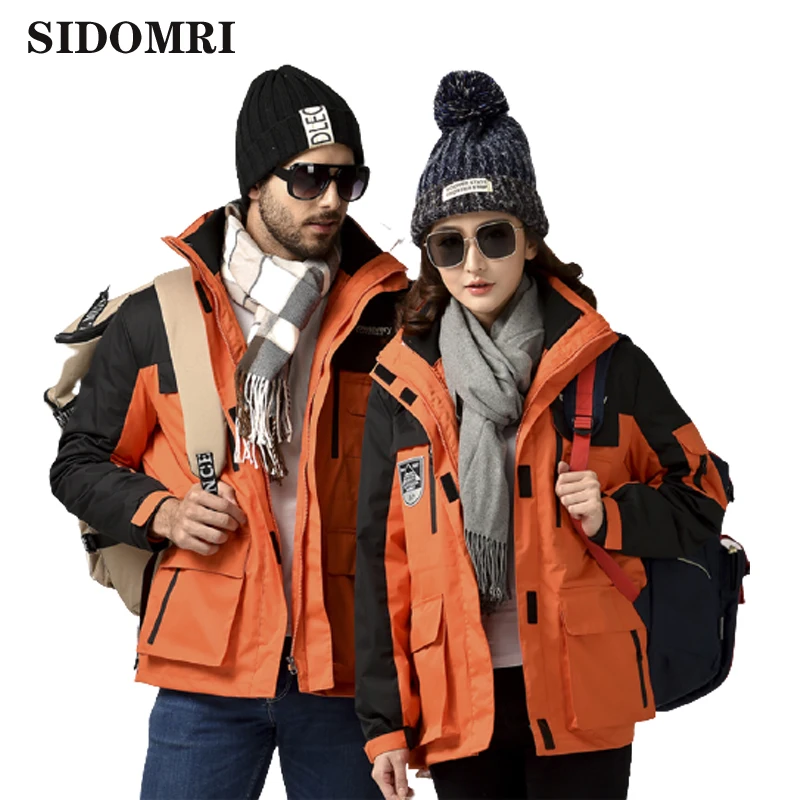 Men jacket Mountaineering and ski wear autumn and winter urban outdoor style waterproof warm long style for couple 3 in one
