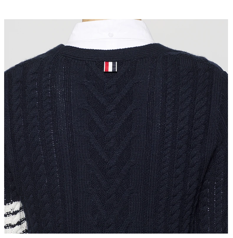 

2021 TB THOM Fashion Brand Sweaters Men Slim Fit V-Neck Cardigan Clothing Solid Striped Wool Cashmere Thick Winter Casual Coat
