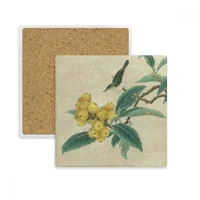 loquat embroidered feather figure chinese painting square coaster cup mug holder absorbent stone for drinks 2pcs gift
