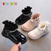 patent leather childrens autumn boots princess shoes girls ankle boots knit stitching soft bottom fashion kids single shoes