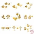 GS 925 стерлингового серебра милые серьги-гвоздики в виде кактусов для женщин и девочек Циркон Луна, Звезды со змеиным рисунком стрекозы стержня уха, хорошее ювелирное изделие, подарок