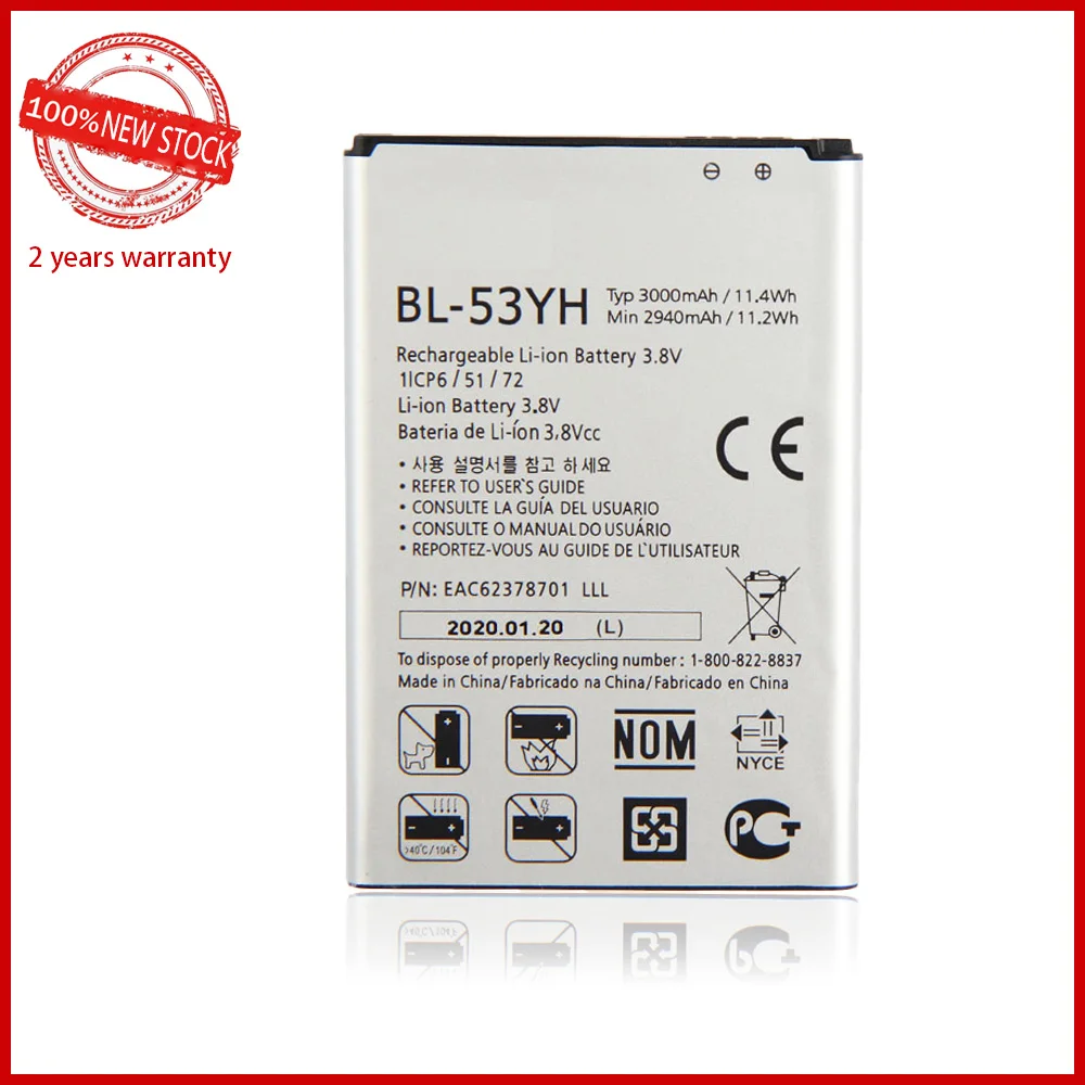 100 original 3000mah bl 53yh phone battery for lg optimus g3 d830 d850 d851 d855 ls990 vs985 f400 lg g3 phone battery free global shipping