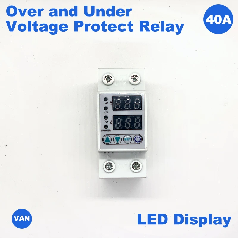 

House 40A Adjustable Over Under Voltage Protective Device Protector with Limit Current Function Voltmeter Ammeter Din Rail