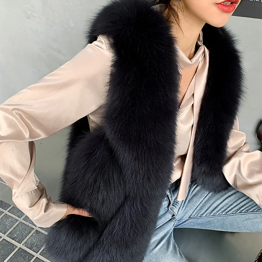 TOPFUR Natural Real Fox Fur Vest Women V-Neck Winter Coat Luxury Striped Fur Gilet Thick Warm Female Jacket 2020 Outerwear