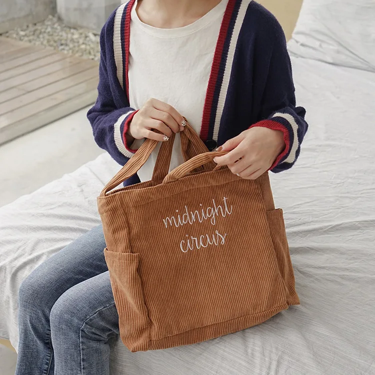 Вельветовая Холщовая Сумка с вышивкой для студентов компактная сумка учебы