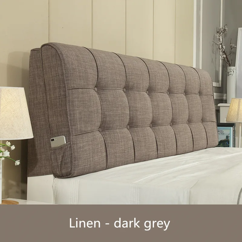 Linen Dark Gray Изголовье подушки могут быть настроены моющиеся ткани твердой древесины кровать задняя доска мягкий пакет чехол на спинку кровати - Цвет: Linen Dark Gray