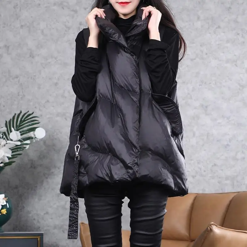 

Spring Autumn 2022 Women Vest Cotton Waistcoat Female New Slim Padded Clothing Ladies Stand Collar Casual Coats H1030