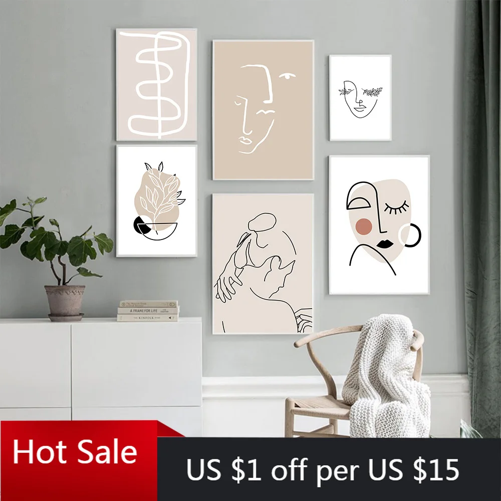 Абстрактная Женская линия лица искусство бохо холст живопись девушка тело