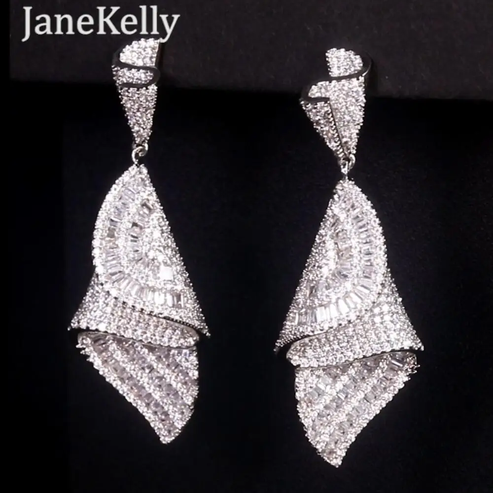 Роскошные Асимметричные висячие серьги jankelly с полным закреплением фианита для