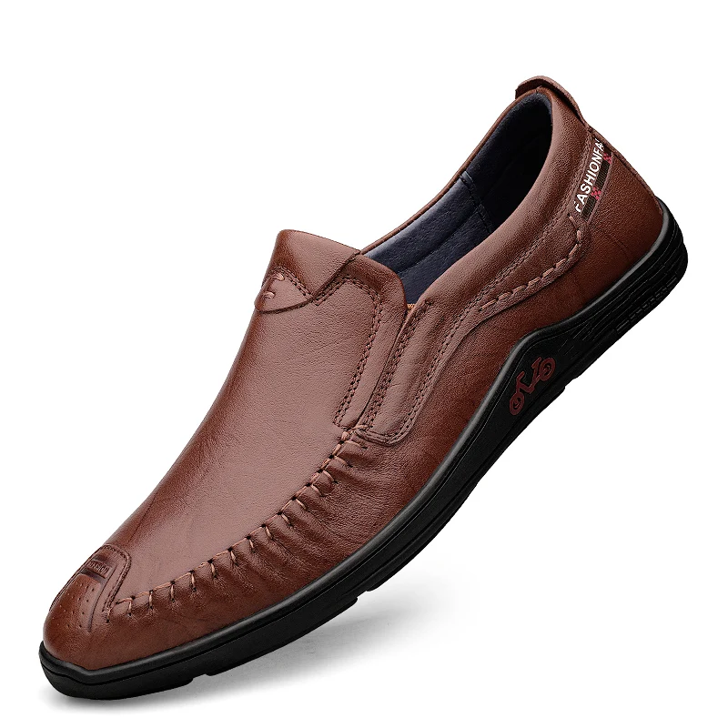 

Luxury Genuine Leather Men Loafers Hand Made Sewing Cow Leather Shoes For Men Comfort Pigskin Insole Anti skid Driving Shoes