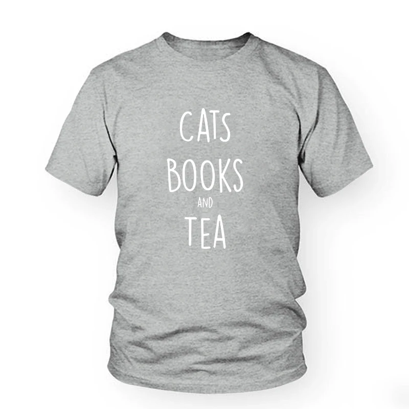 

Cats, Books And Tea Letters Print Women Tshirts Cotton Casual Funny Short Sleeve Female T Shirts For Lady O Neck Top Tee Hipster