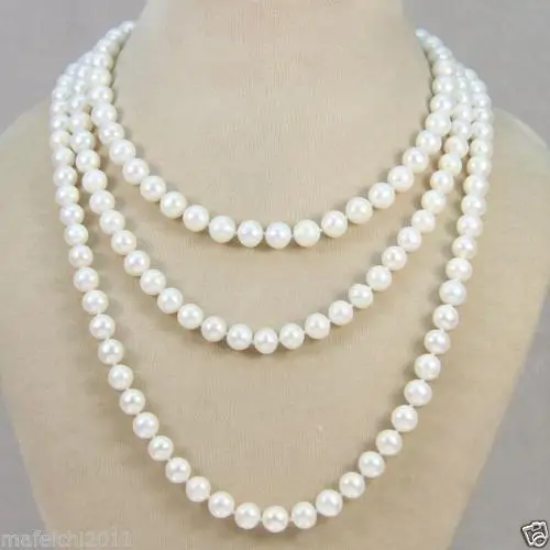 

HABITOO New AAA Natural 7-8MM White Freshwater Cultured Pearl Necklace 50" Jewelry Chains Necklace for Woman жемчужное ожерелье