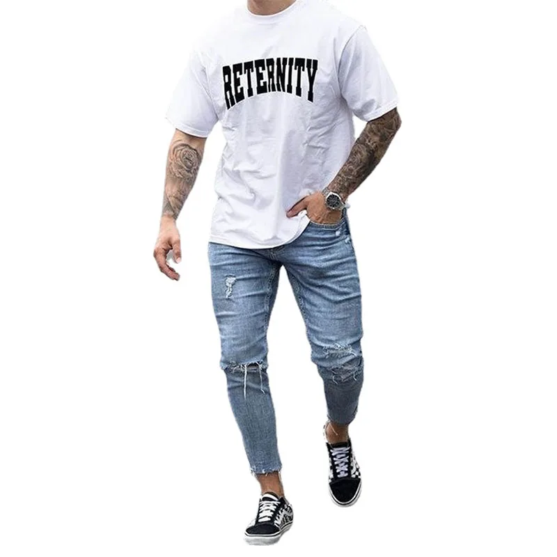 

Men's Jeans New Hole Fashion Men's Pencil Pants Ankle-Length Pants Solid Color Jeans for Men Casual Plus Size Men Clothing