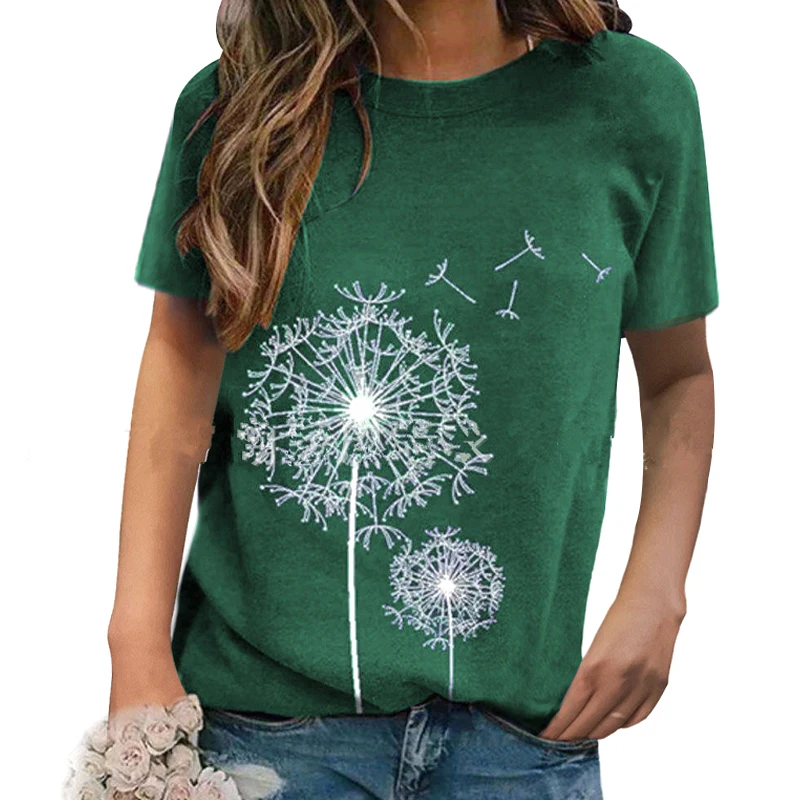 

Women's T-Shirts Summer Tops Dandelion Printed Ladies Top Casual O Neck Short Sleeve T Shirt Women Clothing Ladies Tees