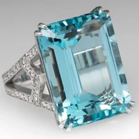 inlaid sea blue topaz diamond princess ring european and american fashion engagement ring female size 6 10