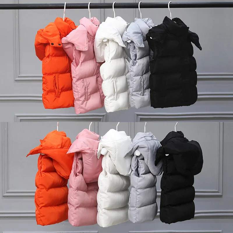 Little Boys Girls Thick Warm Cotton Vest Children Spring Autumn Solid Hooded Vest Kids Clothing White Pink Black Orange Grey