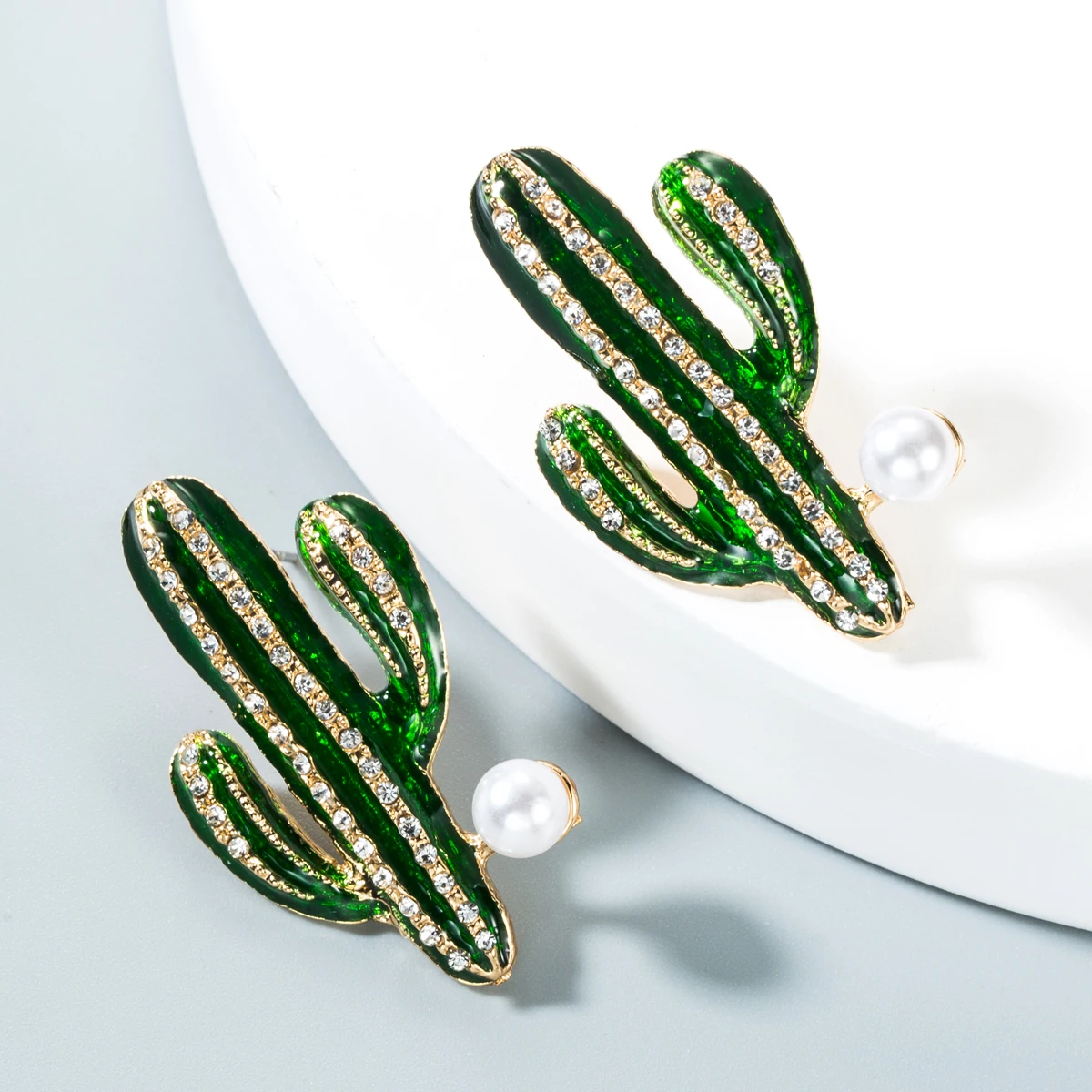 Новинка 2020! Брендовые милые серьги гвоздики с жемчугом и КАКТУСОМ модные