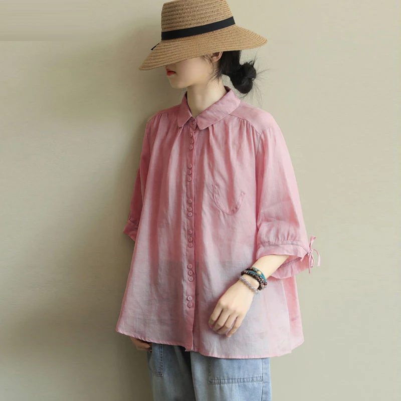 Новинка лета 2020 женская Свободная Повседневная рубашка с рукавом до локтя