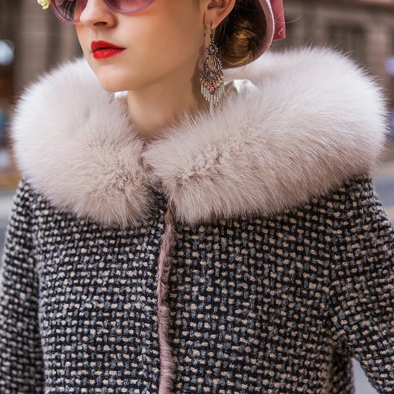 Пальто из натурального меха женский пуховик с воротником лисьего зимнее пальто