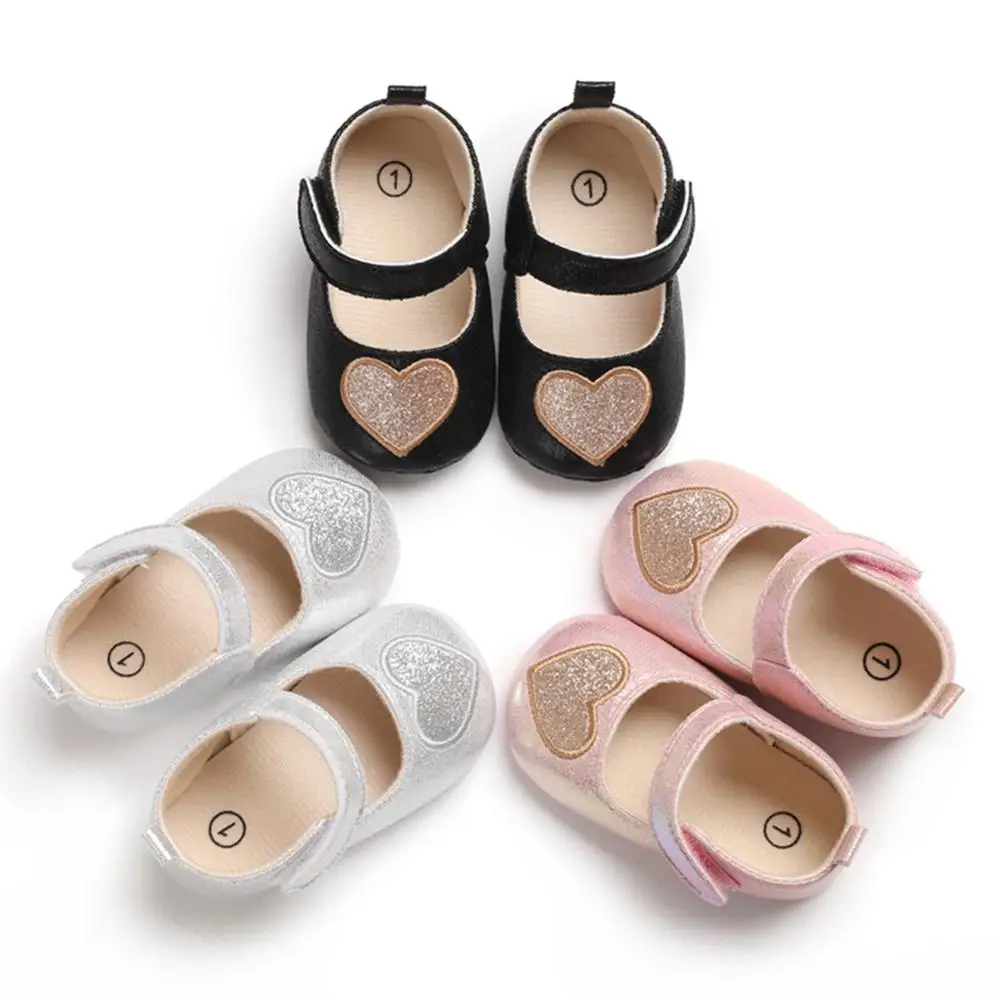 Zapatillas de princesa antideslizantes con forma de coraz&oacute;n para beb&eacute;s, suela blanda para primeros pasos de 0 a 18M, 2021-3