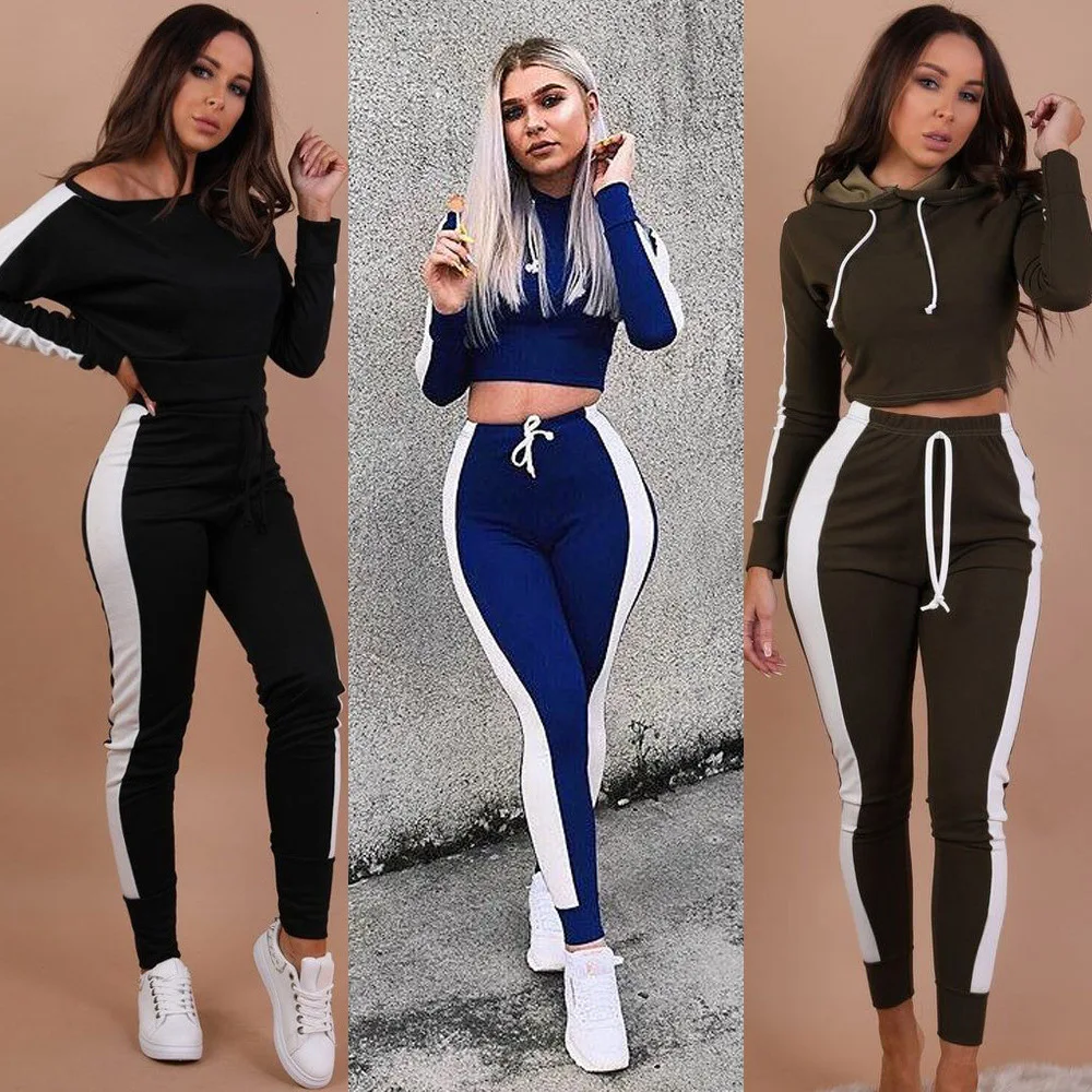 

AliExpress осенне-зимний популярный Повседневный Спортивный костюм свитер с капюшоном и длинными рукавами + бандажные леггинсы Женская одежда и...
