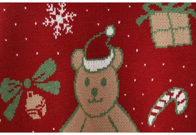 Осенне-зимний женский красный Рождественский свитер с круглым вырезом и