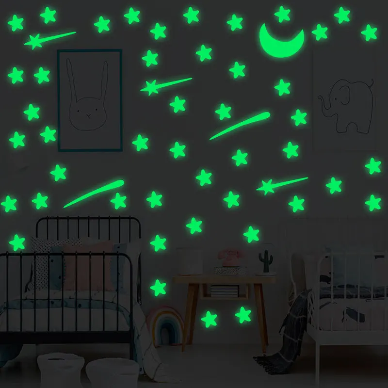 1set Glow In The Dark Sticker Toys Luminous Star Moon Meteor DIY Phosphorescent Wall Stickers for Baby Bedroom Home Decor | Дом и сад