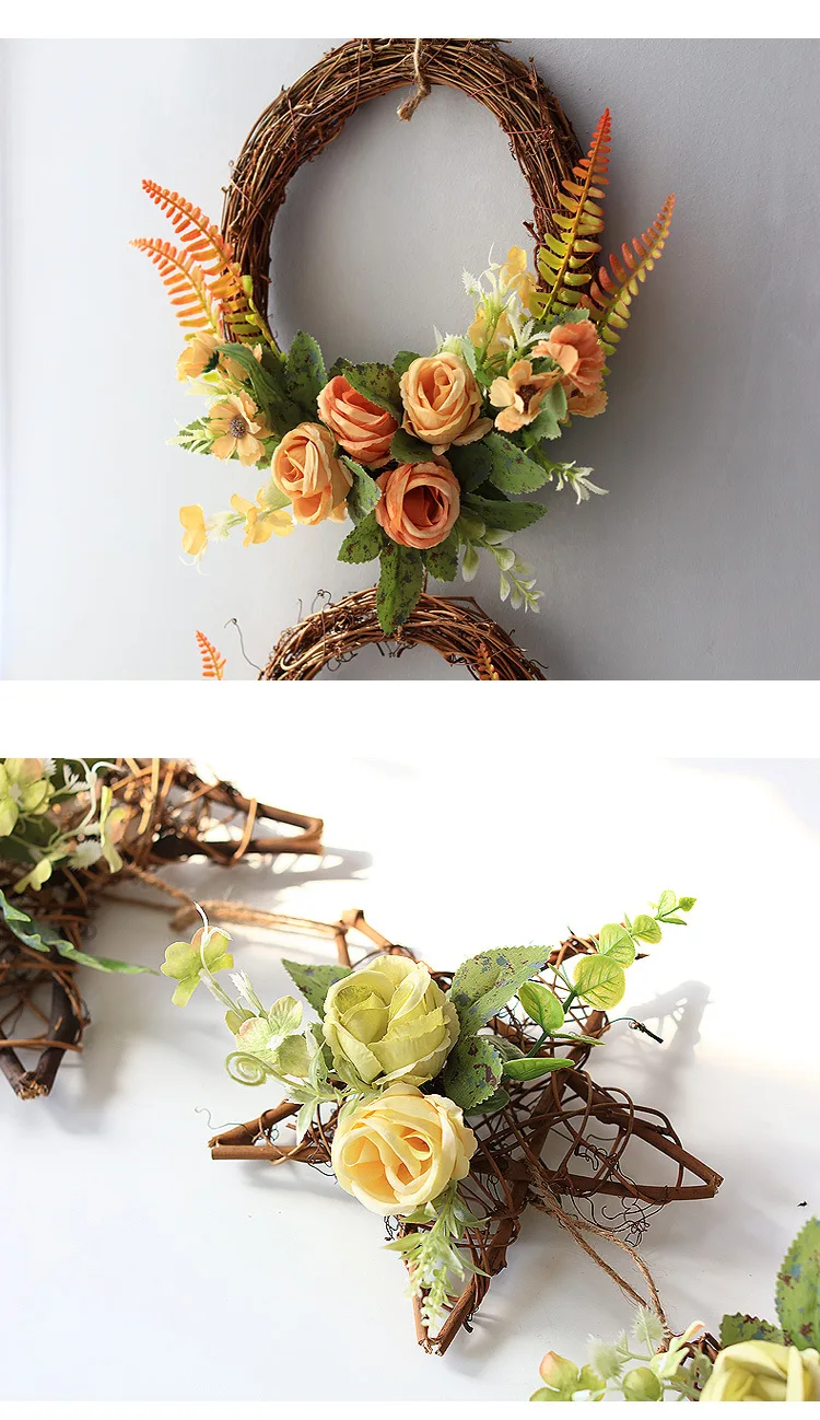 

Star Round Willow Rattan Pendant for Wall Hanging Room Layout Faux Flower Spring Easter Party Wedding Home Wall Decoration