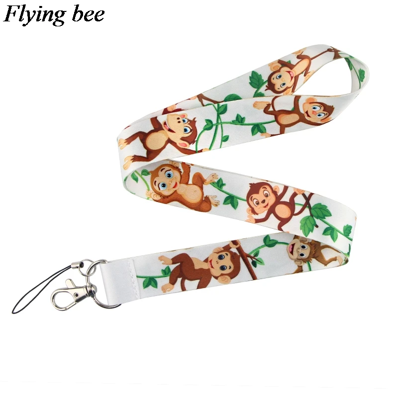 Flyingbee Animal Monkey Lanyard Phone Rope Keychains For Keys ID Card Cartoon Lanyards Men Women X0806 | Канцтовары для офиса и
