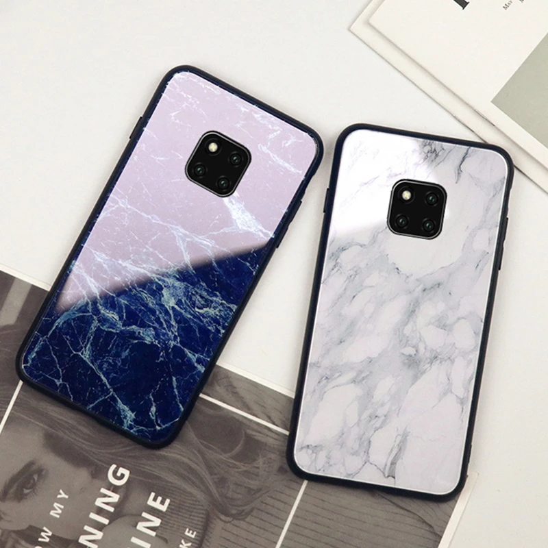 Чехол для Huawei Mate 20 Pro Роскошный Жесткий чехол из закаленного стекла с мрамором Lite