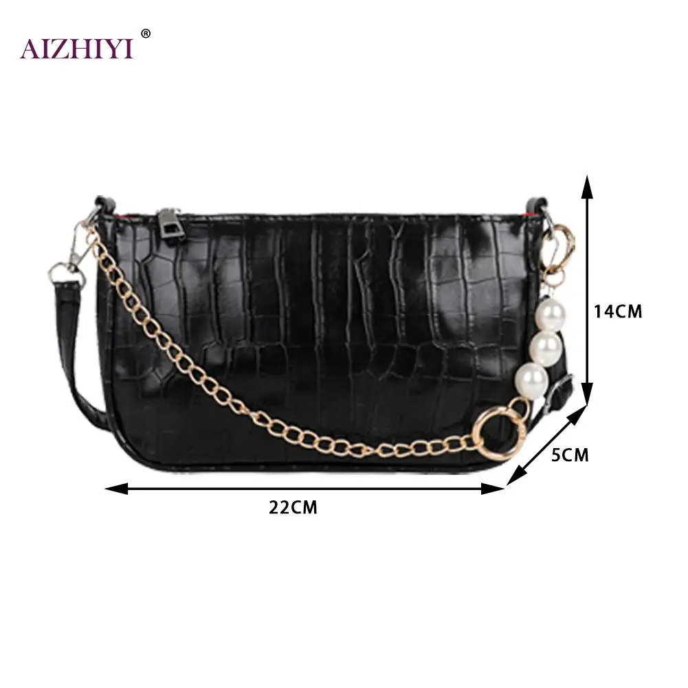 

Fashion Alligator Solid Wristlet Female PU Leather Handbag Shoulder Messenger Bag Casual Pearl Chain Ladies Purse Street Commute