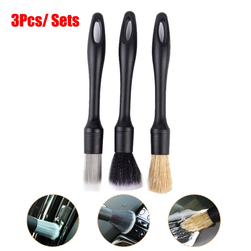 

3 Pcs Car Detailing Brushes Dense Soft Bristle For Interior Rims Wheels Cleaning