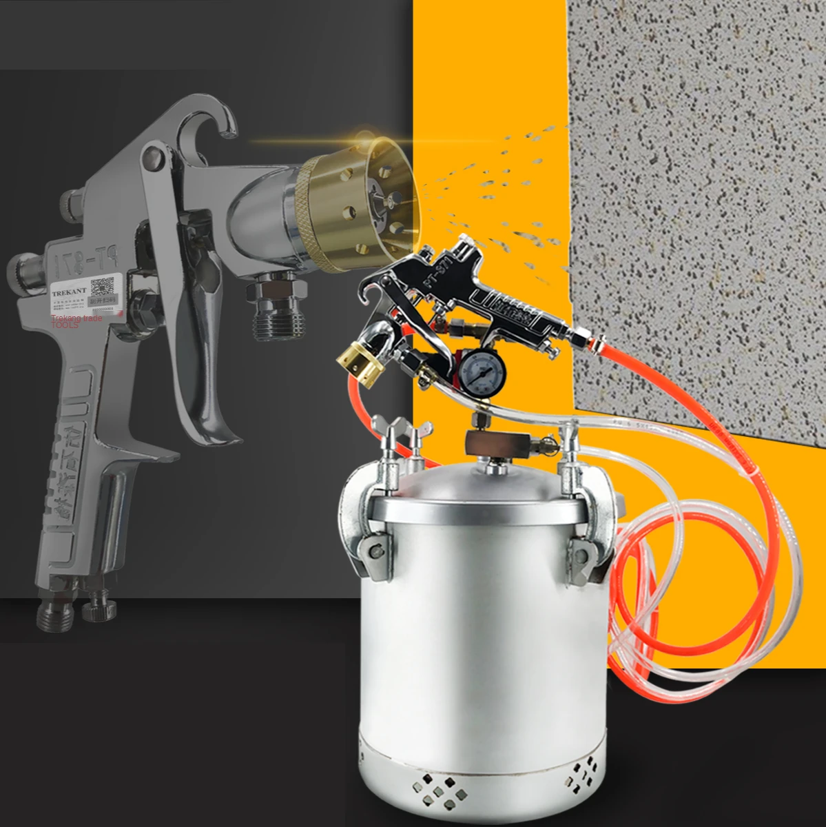 10L Pressure Feed Spray Gun Capacity Paint Pressure Tank with Regulator Spray Gun