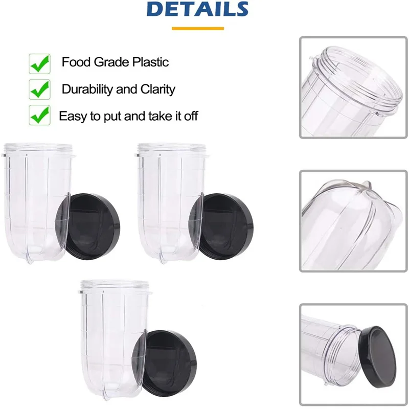 3 упаковки чашек 16 унций с крышками запасная часть Magic Bullet совместимая 250 Вт MB1001