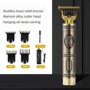 Vintage Retro Hair Salon Carved with Electric USB Rechargeable Baldheaded Hair Clipper Electric Hair Trimmer Beard Shaver