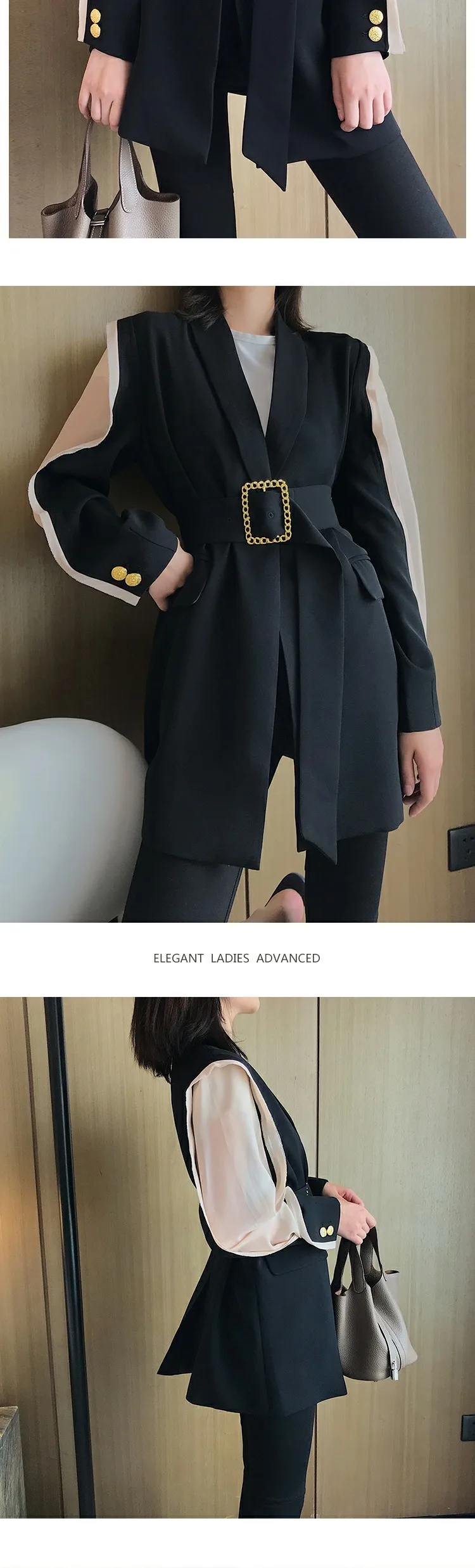 Женский Длинный блейзер OL офисный Черный Гладкий элегантный рабочее пальто